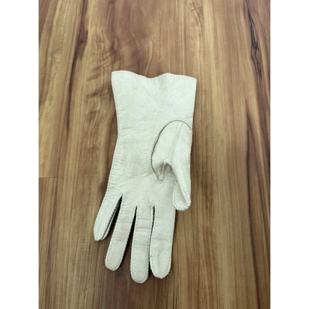 VTG Deerskin Soft Leather Gloves Winter White Cream Sz 7 Washable Top‎ Stitching